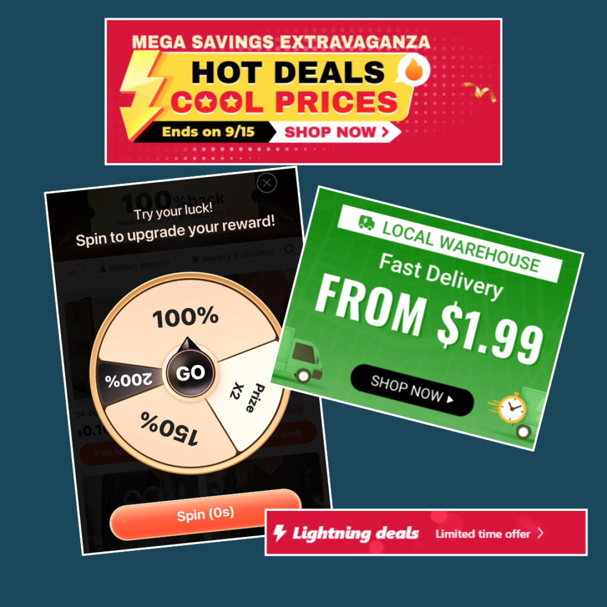 webpage snippets of advertising from online shopping sites