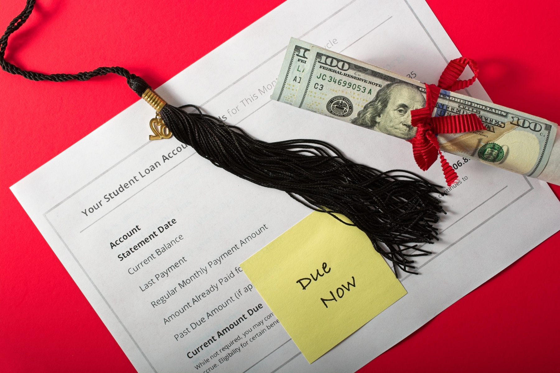 Post it note student loan due now tassel